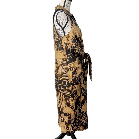 Donna Karan Womens Sleeveless Printed Tie-Front Shirt Dress Black Tan Size 12 - Picture 3 of 10
